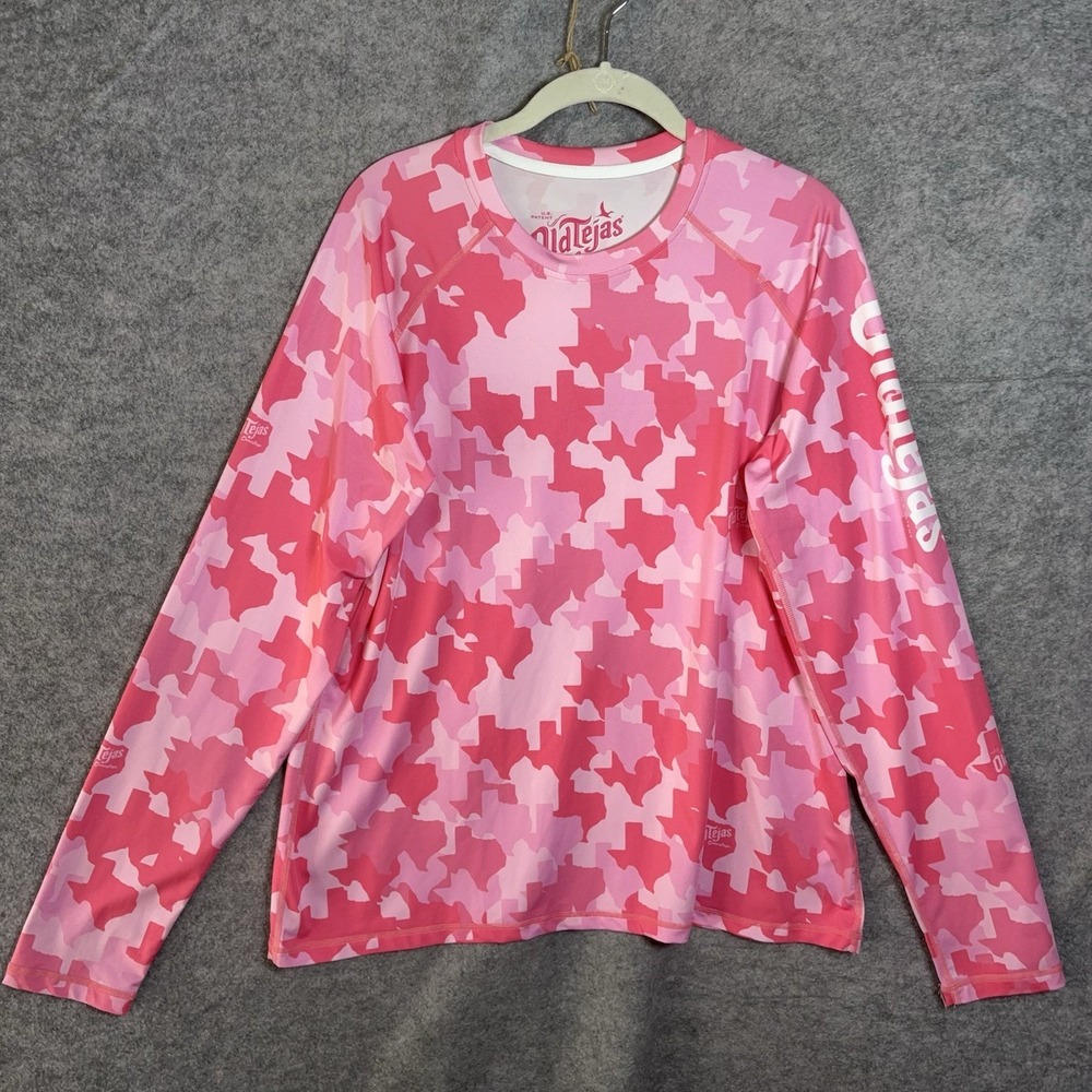 Old Tejas Shirt Womens Sz‎ L Pink Camo Texas State Lightweight Stretch